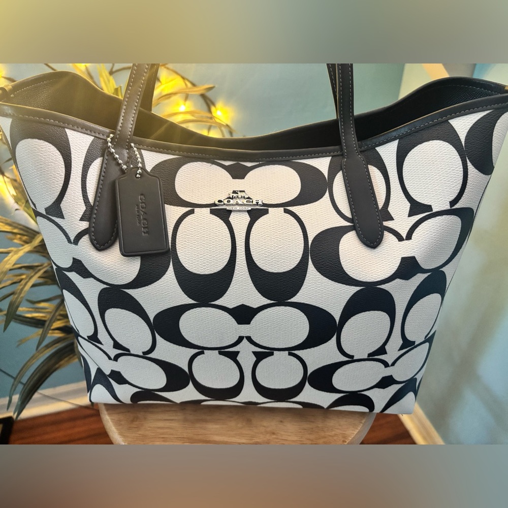 Coach Large Black and White Signature Tote Bag